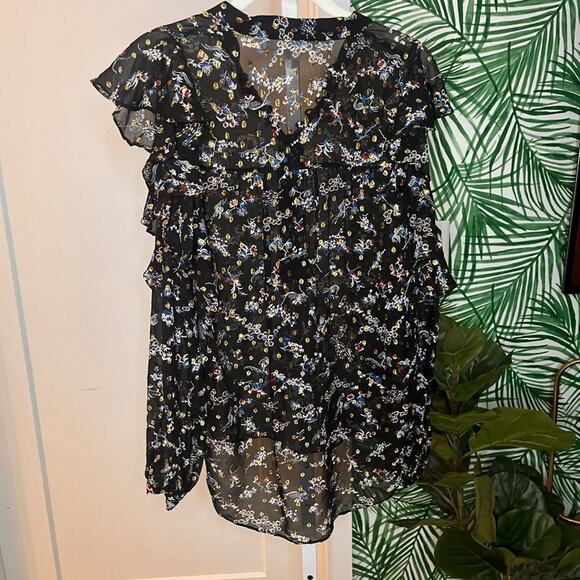 Veronica Beard Silk Metallic Floral Cold Shoulder Blouse-Size 2 - Picture 5 of 11